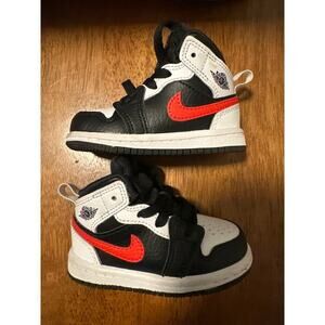 Nike Air Jordan 1 Mid Black Chile Red Sneakers Toddler 4C 640735-075
